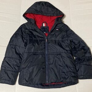 Tommy Hilfiger Boys Kids Size M 10/12 Dark Blue Jacket with Red Lining